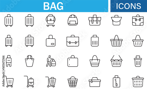 Collection of Luggage, Handbags, and Shopping Bags Icons for Branding and Design