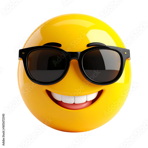 Cool Emoji with Sunglasses: A cool emoji with sunglasses radiating an aura of coolness, its vibrant yellow hue and sleek shades exude positivity and confidence.