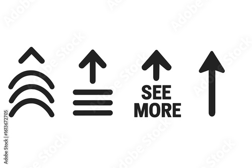 Swipe up icon set for social media stories. See more button collection with arrows. Vector illustration for website, app, or blog design. UI UX graphic element on transparent background.