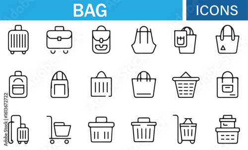 Vector Bag Icons for Travel, Retail, and E-Commerce Branding

