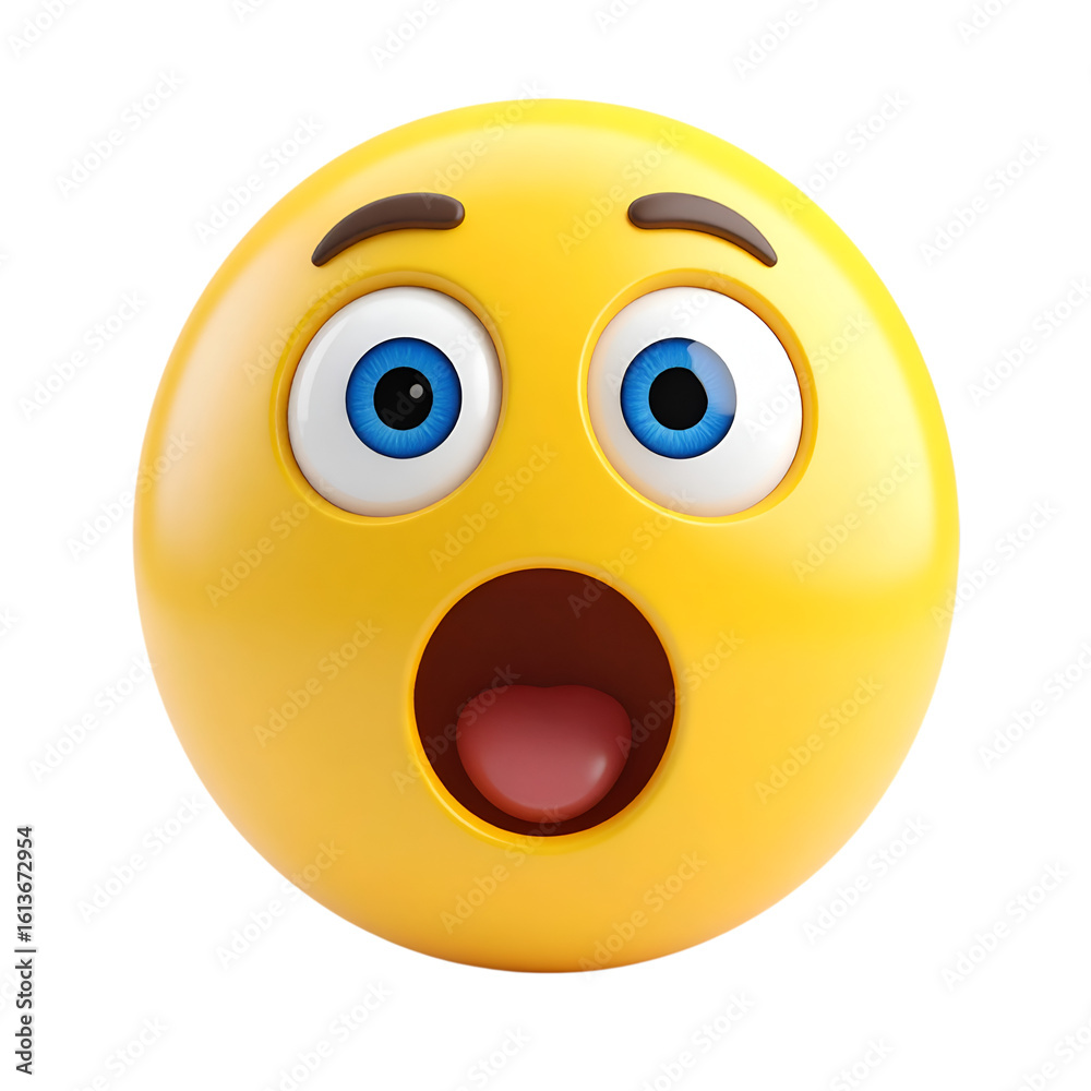 Fototapeta premium Surprised Emoji: Capturing the essence of surprise, a vibrant yellow emoji with wide, expressive eyes and an open mouth, conveying astonishment or shock. 