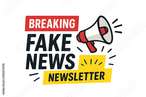 Breaking Fake News concept with megaphone. Disinformation, propaganda and media hoax illustration. Important hot news announcement banner. Newsletter journalism alert.