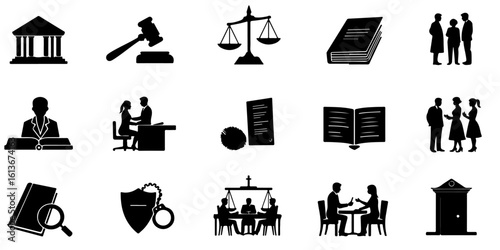 Silhouette vector set of law and government icons