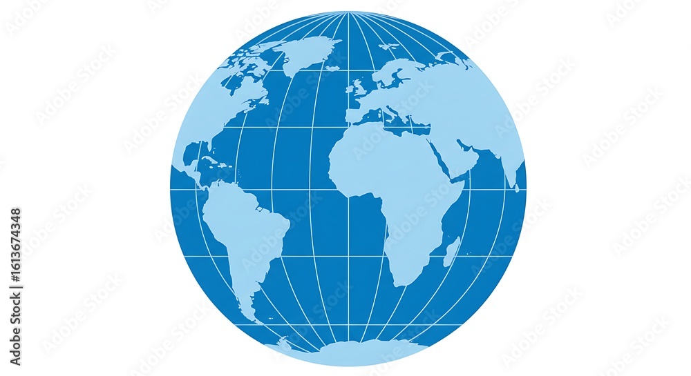 Fototapeta premium A vector illustration of a blue earth globe, highlighting continents like America, Europe, and Asia, perfect for global business and geography