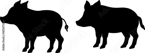 Black pigs set, Set of pigs, pigs collection, Vector of pigs animal, pigs silhouette, black pigs isolated on white background