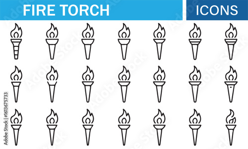 Fire Torch Icon Set for Digital Design, Branding, and Illustration Projects