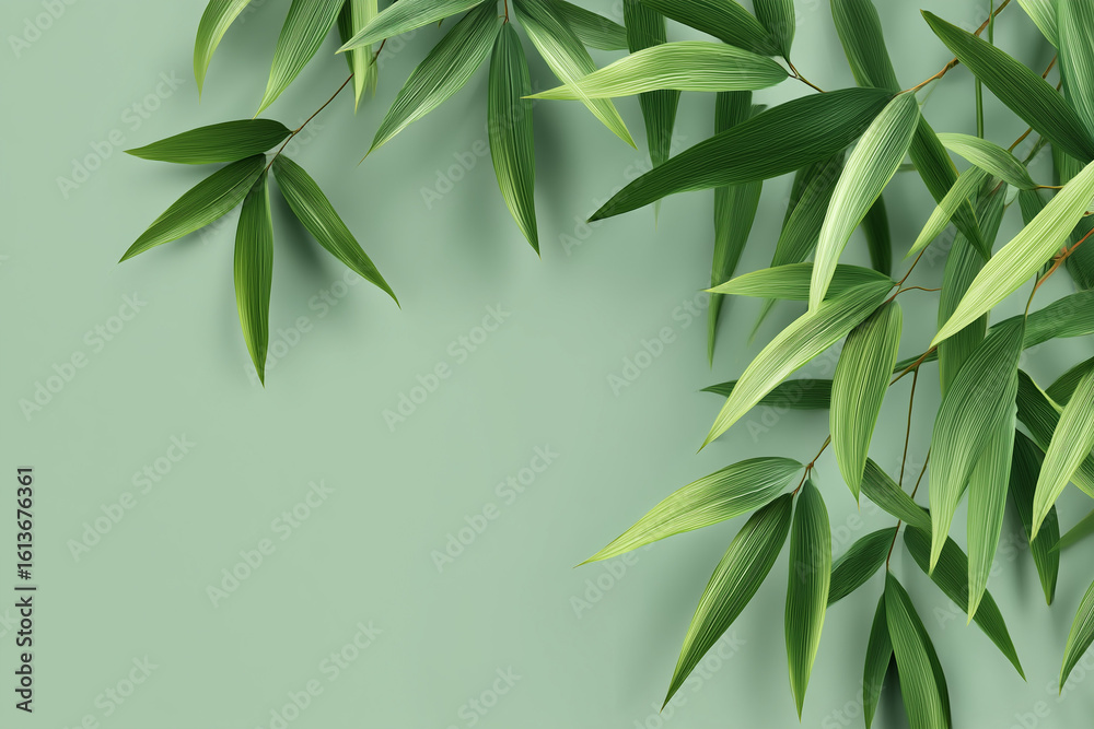 Obraz premium 緑の竹の葉と和風のコピースペース背景