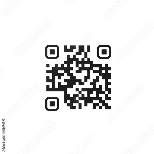 Minimalist black and white QR code, crisp modules, perfectly flat, isolated on an expansive plain white background, top-down, no shadows, embodying seamless digital connectivity and quick access