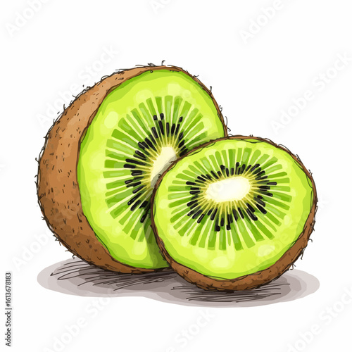 Whole and sliced kiwi fruit on white background  