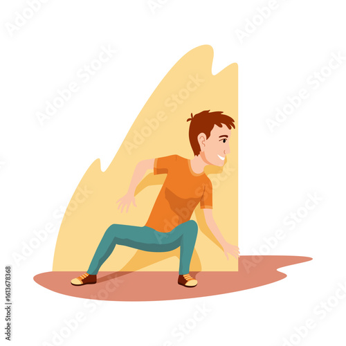 Kid playing hide and seek. Playing game outdoor in summer vacations. Boy having fun outdoors, summer playtime. Vector cartoon illustration