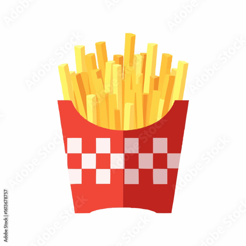 French fries in red and white checkered container  