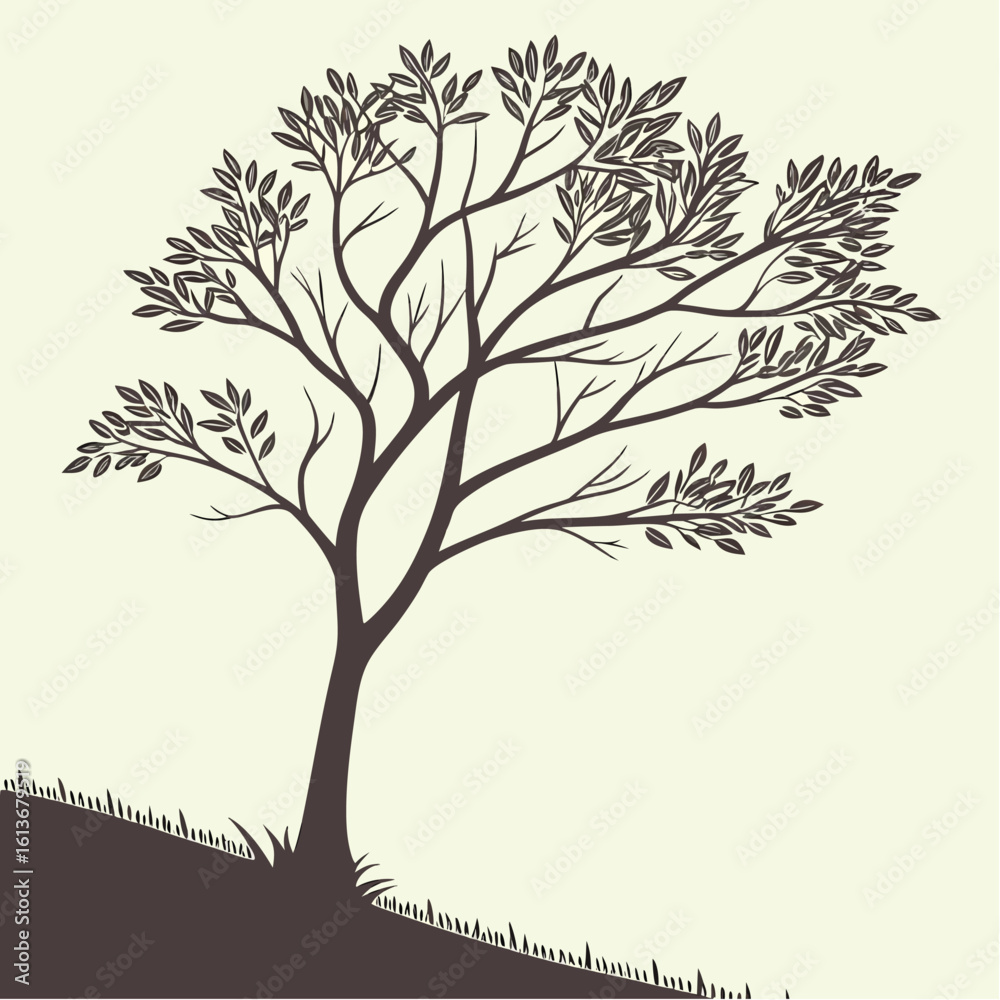 Obraz premium A diverse collection of tree silhouettes and vector illustrations depicts various seasons, showcasing the natural beauty of leaves, branches, and growth