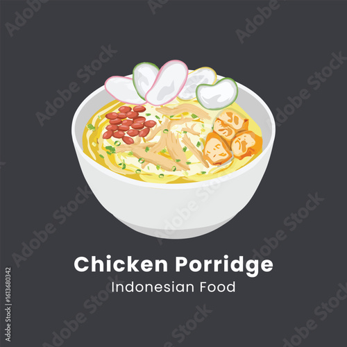 Chicken Porridge Or Bubur Ayam Indonesian Food Illustration
