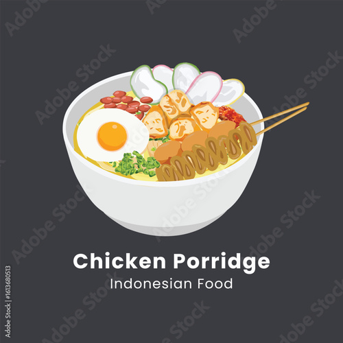 Chicken Porridge Or Bubur Ayam Indonesian Food Illustration
