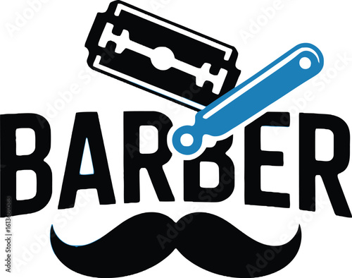 Bold Barber Shop Logo: Straight Razor, Mustache, Vintage Style Graphic Design