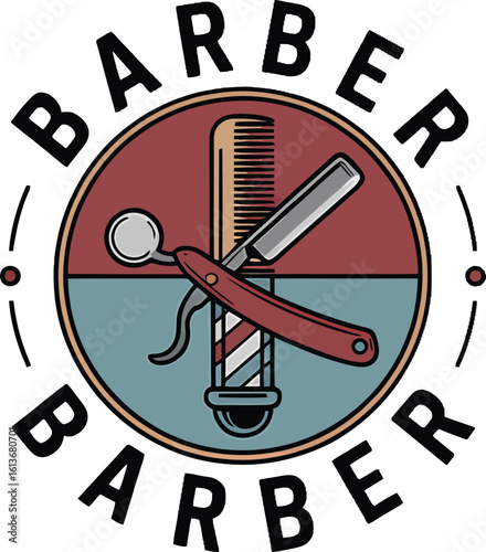 Vintage barber shop emblem with straight razor and comb