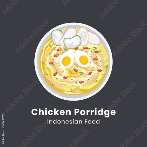 Chicken Porridge Or Bubur Ayam Indonesian Food Illustration