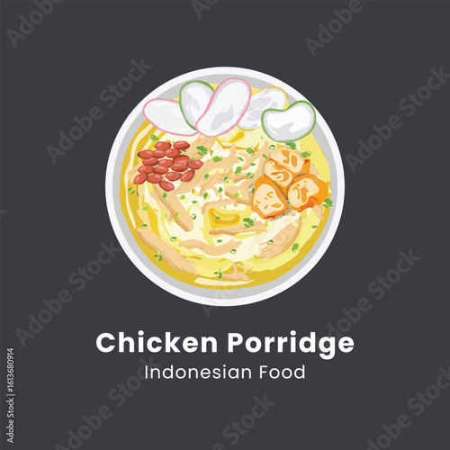 Chicken Porridge Or Bubur Ayam Indonesian Food Illustration