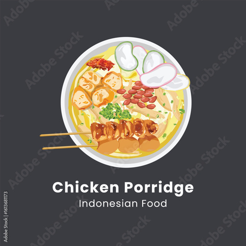 Chicken Porridge Or Bubur Ayam Indonesian Food Illustration