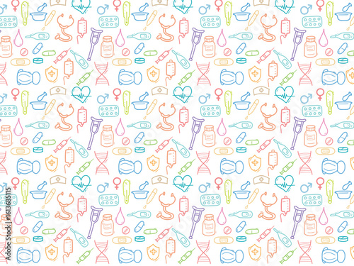 Background or pattern with Medical theme. With doodle style. For layout, website, graphic design.