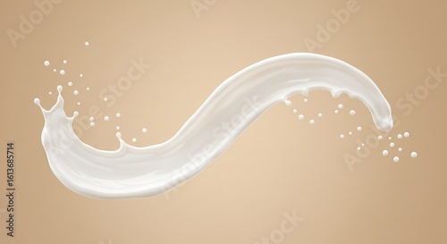 Captivating Milk Wave A Smooth, Dynamic Splash of White Liquid on a Beige Backdrop for Nutritional and Conceptual Uses