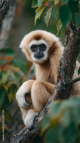 gibbon, animal, mammal, wildlife, nature, zoo, tree, wild, baby, white, asia, sitting, face, animals, forest, looking, fur, rainforest, head, jungle, brown, black, lar, thailand
