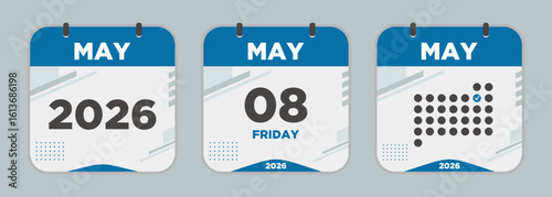 Modern Calendar icon. May. 2026 8 day. The concept of waiting for an important date. Day calendar with date May 8. Cheklist day calendar. Vector illustration