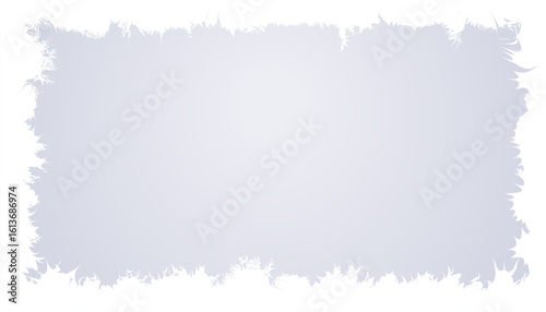 Frosted ice frame on gray background. Frozen glass border with icy texture. Winter banner design resembling a frozen window. EPS10 vector illustration.