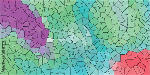 Abstract mosaic background featuring colorful polygonal shapes, geometric pattern and textured design element with dark outline, good for decoration.