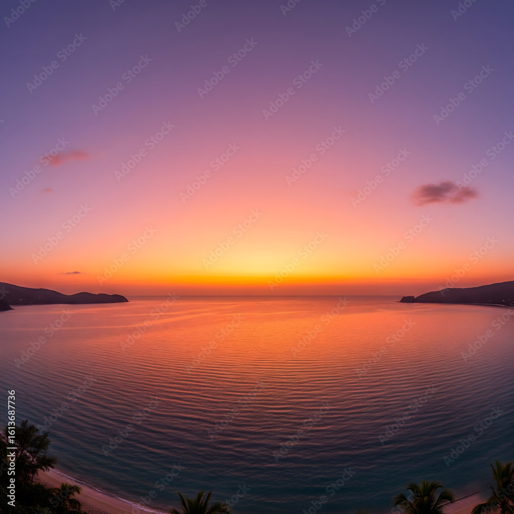 Fototapeta premium Sunset Bay with Warm Sky and Clean Foreground