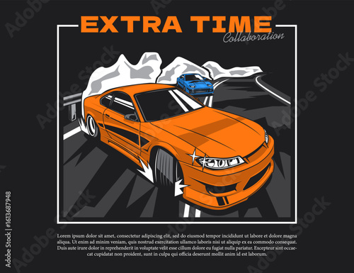 street drive adventure vector illustration with 90s car graphic idea