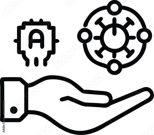 Hand holding Technology and Covid Prevention icons depicting Innovation and Safety Measures for a healthy Future