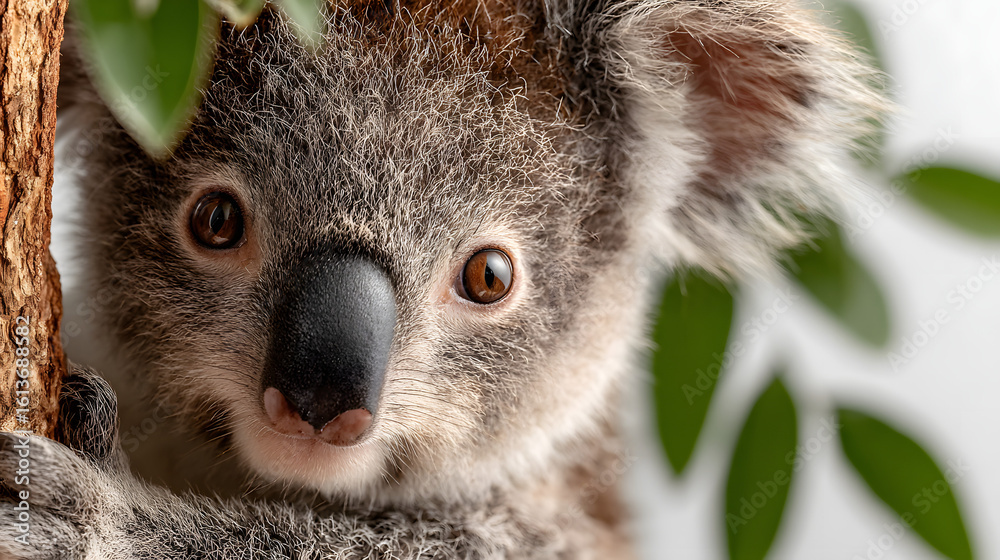 Fototapeta premium koala, australia, animal, bear, marsupial, tree, wildlife, nature, eucalyptus, mammal, australian, zoo, wild, fur, cute, branch, baby, koala bear, native, cuddly, grey, gray, furry