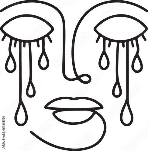 Abstract crying face with flowing tears black style vector illustration EPS file download