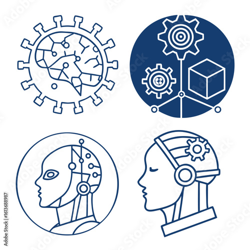 Collection of machine learning and artificial intelligence icons representing neural networks automation and cognitive computing innovations for the future of technology