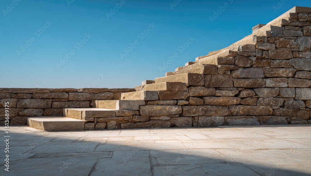 Fototapeta premium Stone steps ascending a wall under a clear sky