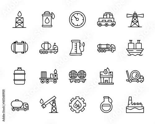 Oil and Gas Industry Icons in Line Style for Web and Mobile