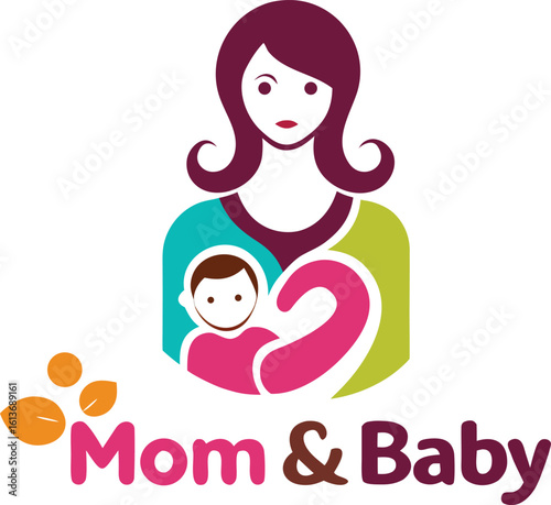 Mom and baby logo design icon vector with unique element concept 