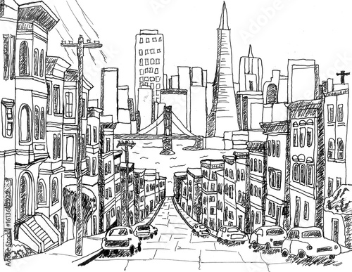 sketch of city street