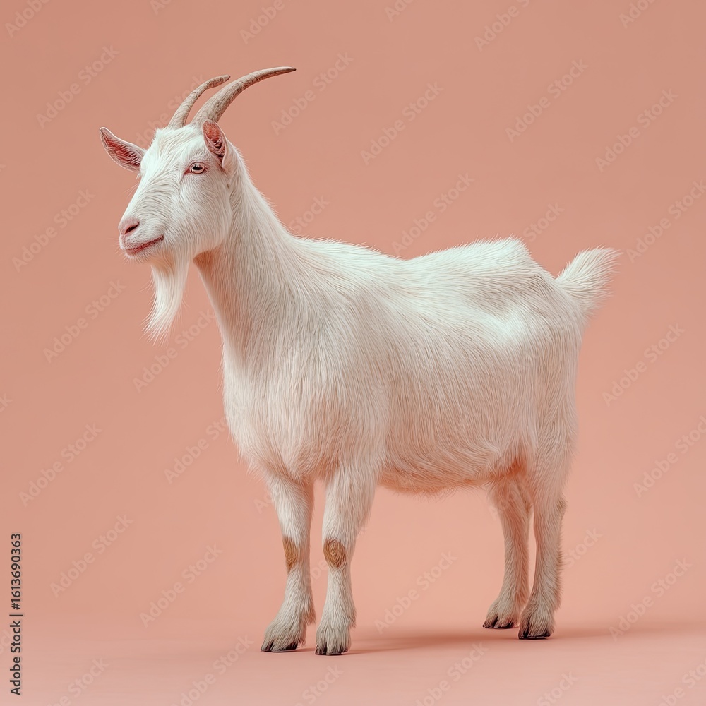 Fototapeta premium White goat against a peach background (1)
