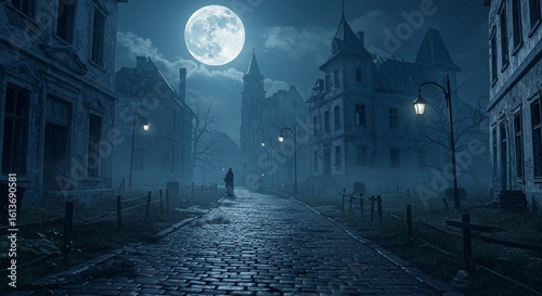 Fototapeta Naklejka Na Ścianę i Meble -  Halloween fantasy night with spooky lighting