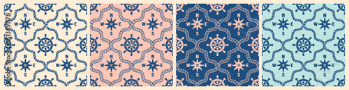 Retro-inspired pastel seamless pattern with compass and rope icons. Ideal for fabric, stationery, digital paper, scrapbooking, and nautical-themed packaging