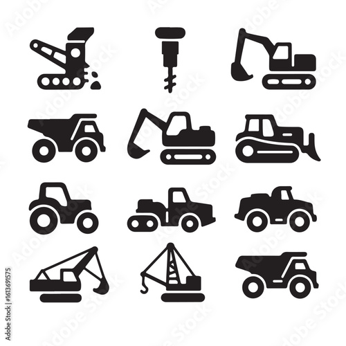  Vehicle mining heavy industry transport line iconset.