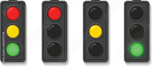 Traffic Light Icon Set – Red, Yellow, Green, and Inactive UI Indicators for Motion Design, Urban Apps, and Gamified Interfaces