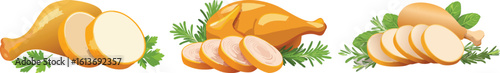 Delicious-looking chicken thigh slices in a natural presentation, perfect for culinary advertisements, cookbook illustrations, or meal ideas.
