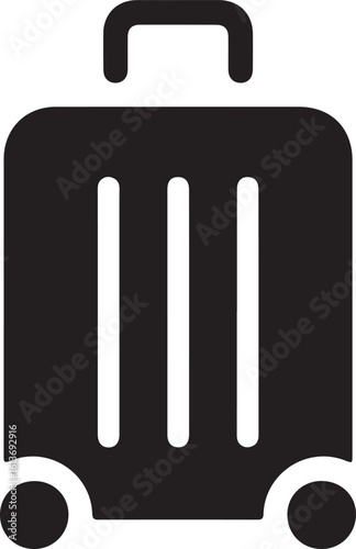 Simple Black Vector Suitcase Icon: Travel trolly Sign Symbol, Minimalist Design