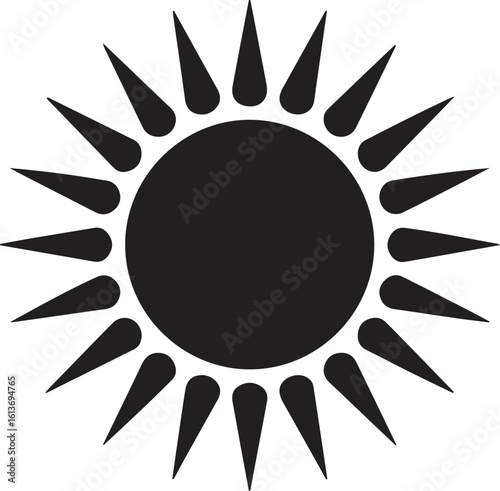 Bold Black Sun Vector Icon: Simple, Minimalist Sign Symbol for Design Projects
