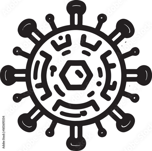 Black virus shape with spike like protrusions and internal geometric patterns microbe germ style vector illustration EPS file download