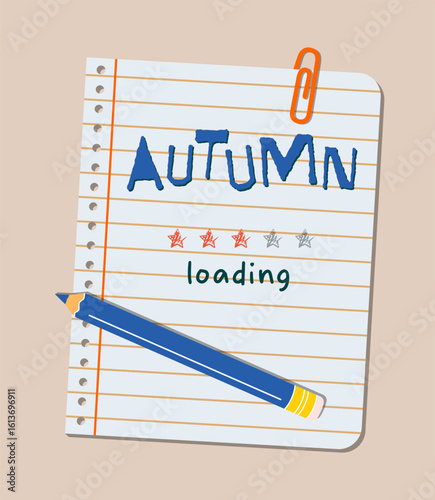 Autumn loading. School concept, doodle on lined paper. Hand drawn design. Fall