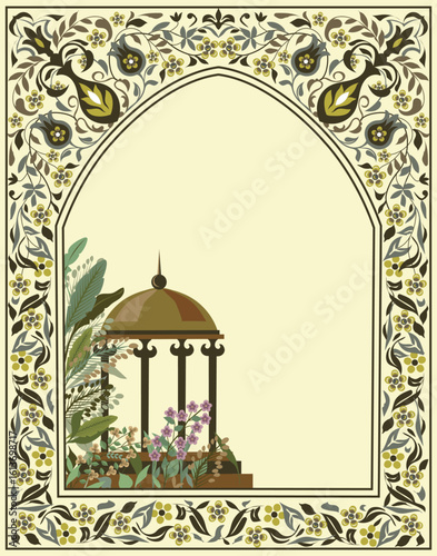 Elegant Mughal Arch Frame with Floral Decoration Vector Template